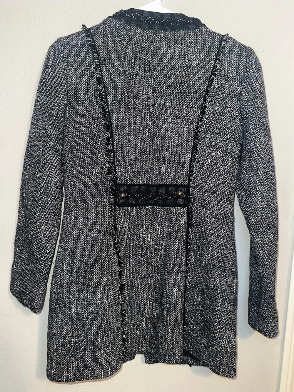 White House Black Market Black and Gray Tweed Long Blazer